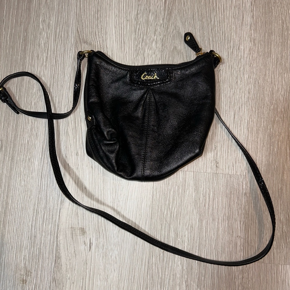 Coach Ashley Black Leather Snake Embossed Accent Gold Hardware Shoulder Purse